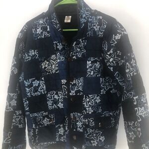 Lost City Art Womens Size S/M Blue Patchwork Quilt Button Coat Jacket